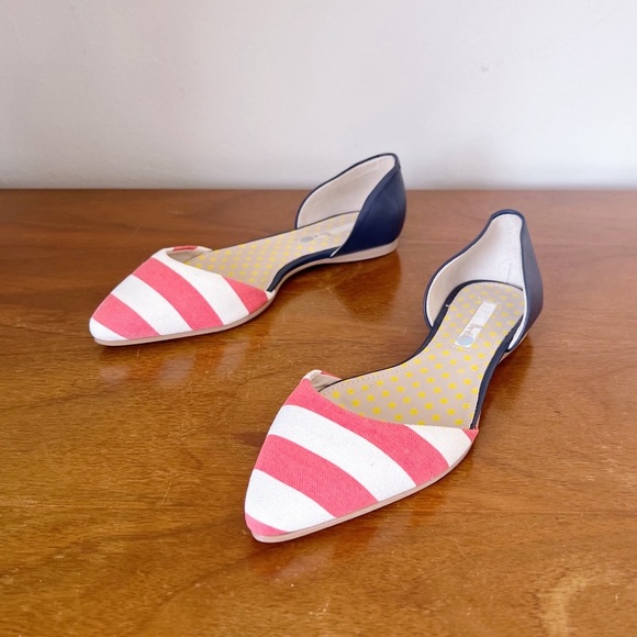 Boden • Vienne Point Flats d'orsay red white stripe canvas navy blue leather - Picture 1 of 9